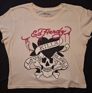 Ed Hardy Women Crop Graphic Tee - White